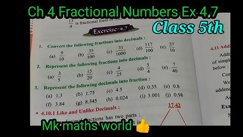 #Class 5th Maths solutions Ch4 Fractional NumbersEx4.7 Conversion of fraction and decimal 🙏Subscribe