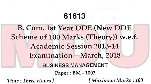 B.com 1st Year dde (New Annual Distance) Business Management Question Paper Mdu March 2018 | B com |