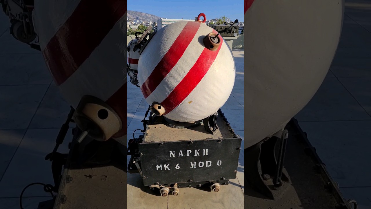 Napalm M116 A1 Aircraft Bomb and Naval Mine Mk6 mod 0 on Display at the War Museum Athens