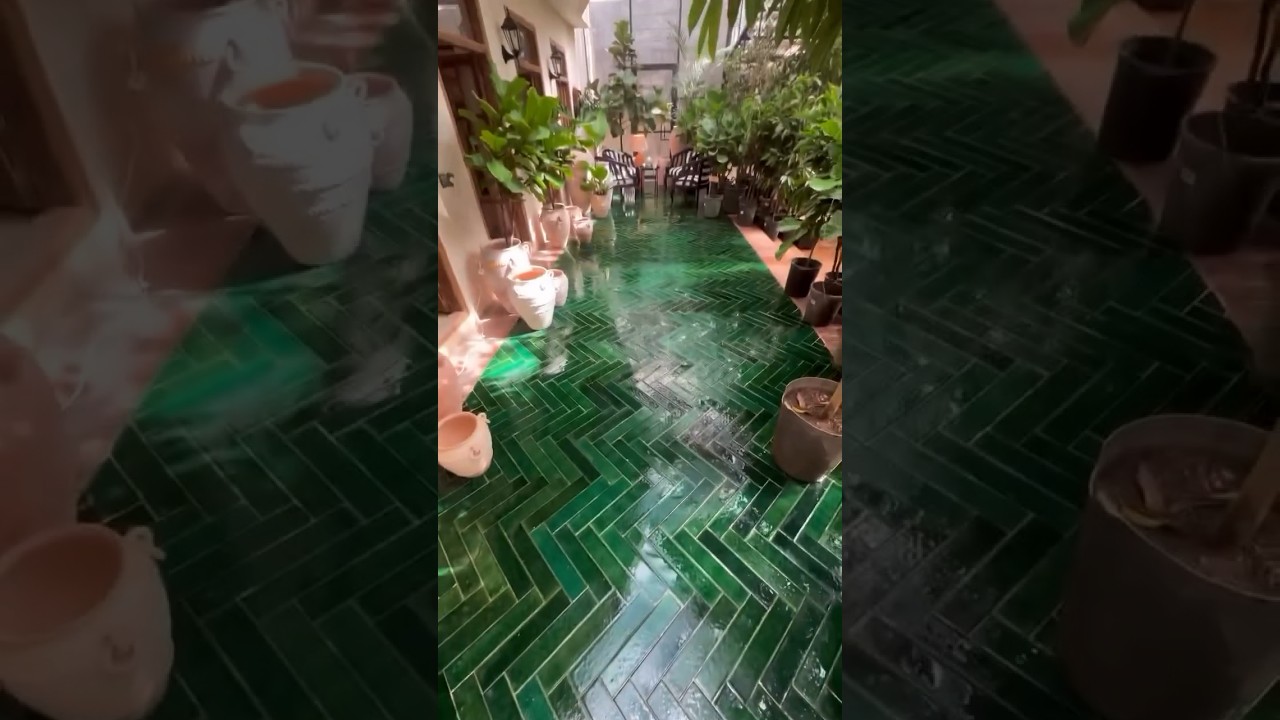 green subway tiles on Floor 