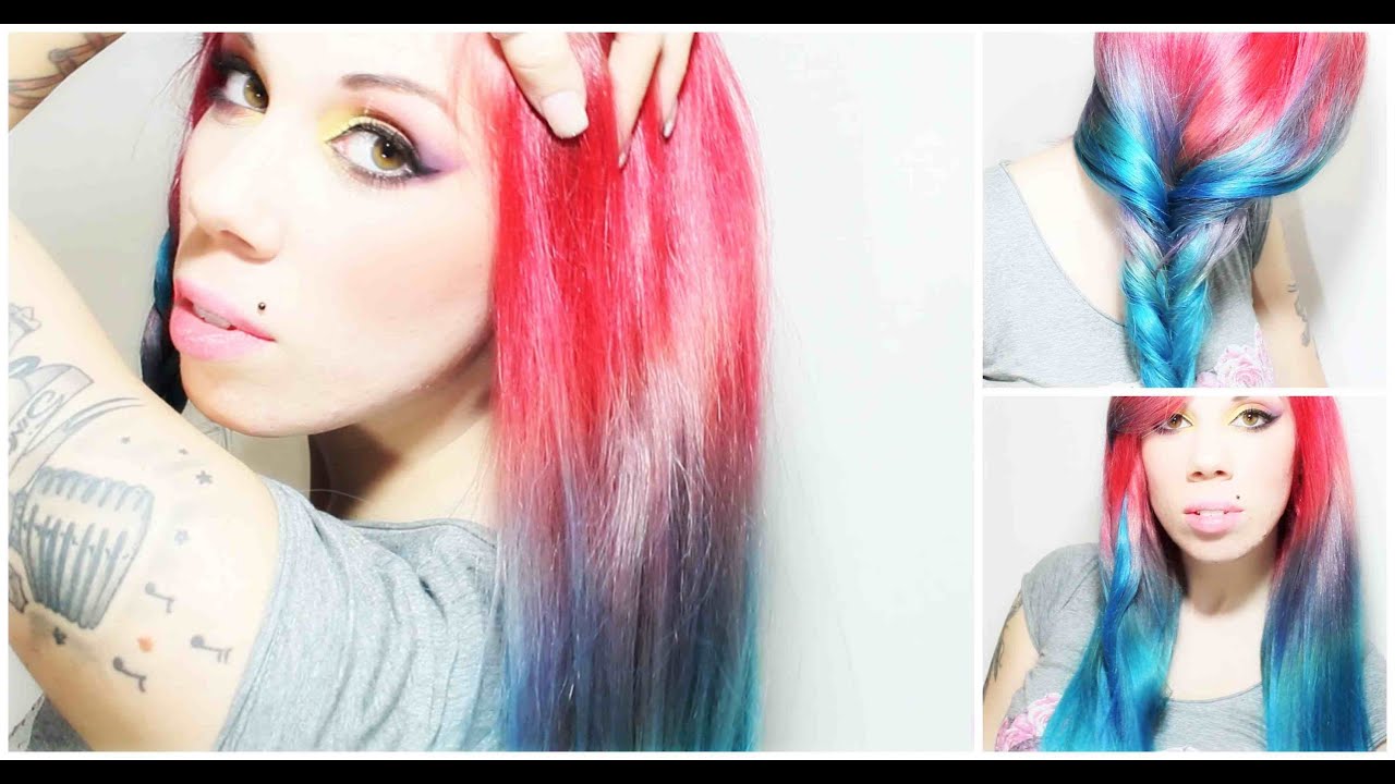 Red-Blue Gradient Hair♡+FAKE Fishtail Braid♡TUTORIAL |GloriaFair.