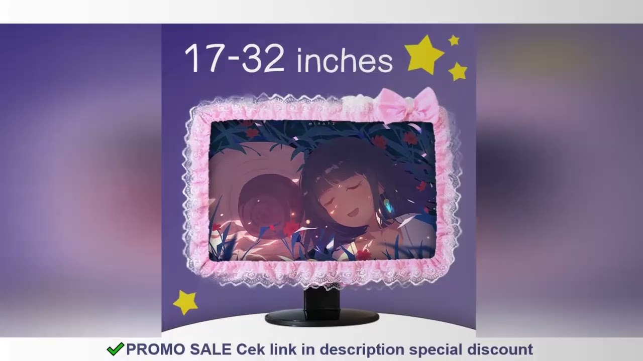 Lace Fabric Computer Frame Cover Monitor Screen Dust Cover With Elastic Pen Pocket Bow Home Decorati