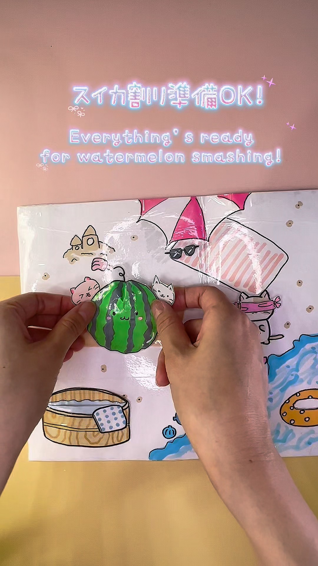 スイカ大✨　手作り額付き作品　「きらめきニャンコ」 🍉にゃんこたちのスイカ割りBook💖】#shorts # #diy #papercraft - YouTube