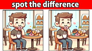 [Find the difference]Find 3 mistakes in the image of a man eating donuts! Brain training video