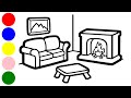 Cute Bed Room Drawing, Coloring and Painting : for Kids, Toddlers | How to draw Bed room