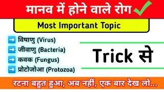 वायरस, जीवाणु, कवक और प्रोटोजोआ | Virus | Bacteria | Fungus | Protozoa | रोग Trick से याद करें 