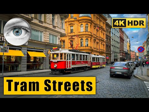 Prague is the city of trams - Walking tour of tram streets 🇨🇿 Czech Republic 4k HDR ASMR