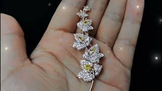 Charming Elegant Vine Plant Branch Yellow Flowers Brooch Gold Tone