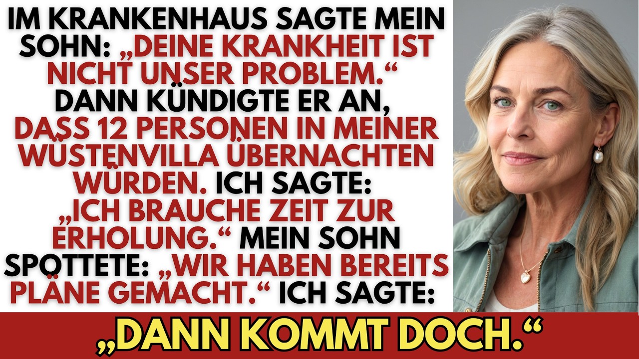 Ich lag im Krankenhaus, drei Tage nachdem mein Herz fast stehen geblieben war, als mein Sohn Thorsten die Tür aufriss und ohne ein einziges Wort des Mitgefühls sagte: „Wir müssen über Freitag...