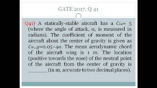 AIRCRAFT STABILITY:GATE 2017 Q.41 GATE Q & A #aishwaryainnovaworld