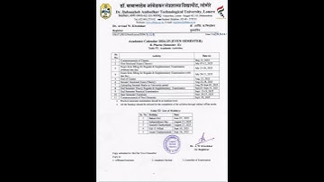 DBATU UNIVERSITY B PHARMACY 2ND SEMESTER ACADEMIC CALENDAR