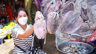 The best recipe with squid from the market - Market show - Squid tom yum cooking