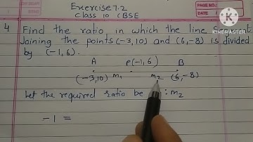 Find the ratio in which the line segment joining the points (-3,10) and (6,-8) is divided by (-1,6).