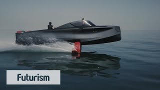 Hydrofoil Yacht Skims Across Water