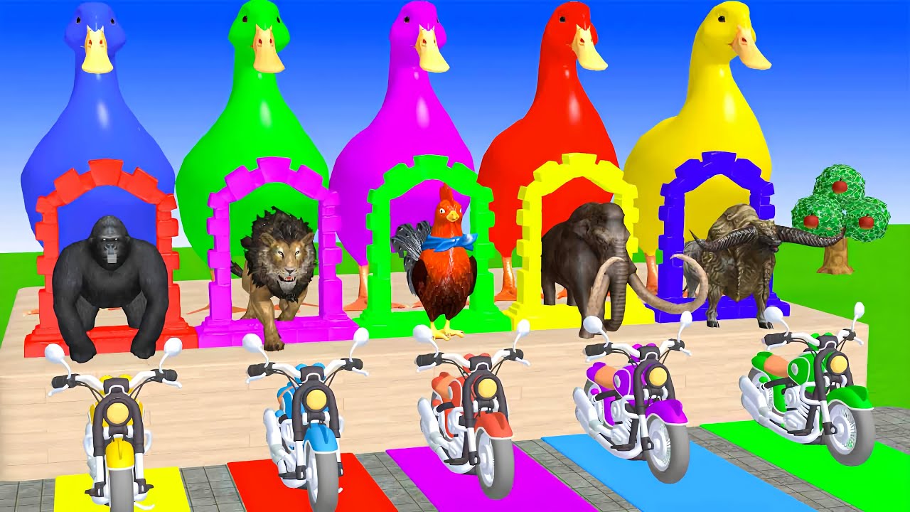 Long Slide Game With Cow Elephant Gorilla Hippopotamus Tiger 3d Animal Game Funny 3d Animals