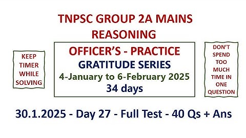 TNPSC GROUP 2A MAINS REASONING GRATITUDE SERIES - DAY 27 - 40 Qs+Ans. PDF link in Comment Section