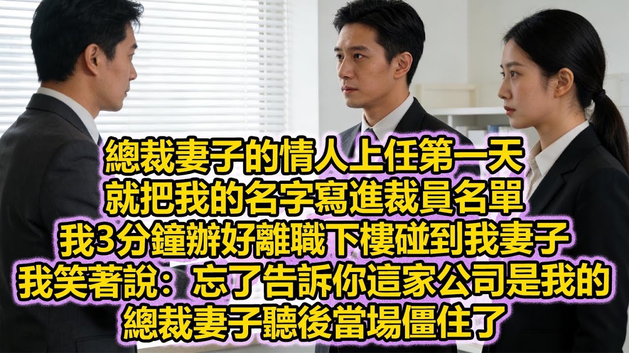 總裁妻子的情人上任第一天，就把我的名字寫進裁員名單，我3分鐘辦好離職下樓碰到我妻子，我笑著說：忘了告訴你這家公司是我的，總裁妻子聽後當場僵住了