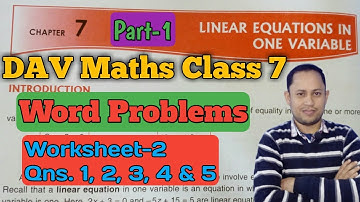 dav class 7 maths chapter 7 worksheet 2 linear equations in one variable questions 1 to 5