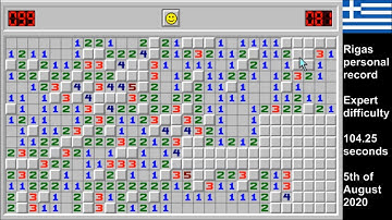 Minesweeper Expert difficulty new personal record (104.25 seconds, no flags)