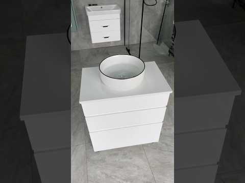 Умывальник VBI PRATO WHITE BLACK EDGE 35,5×35,5×12 см, накладной, керамика, белый с черным кантом, видео 1