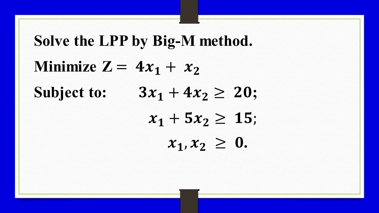 Big M Method Problem 1 - YouTube