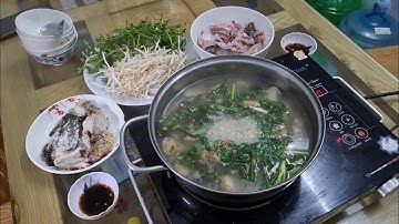 Cháo cá lóc đồng nấm rơm rau đắng ăn thay cơm ngày chủ nhật mưa bảo