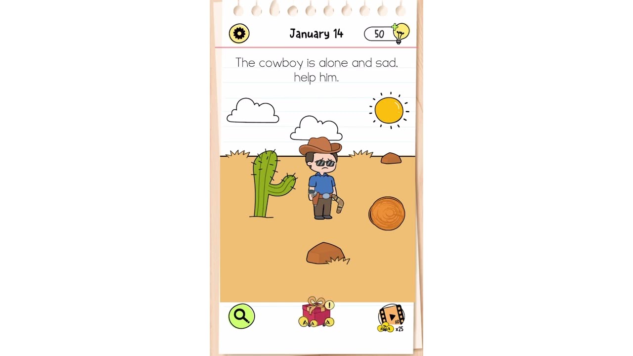 Brain Test All Star Daily Puzzle January 14 - The cowboy is lonely and sad. Help him