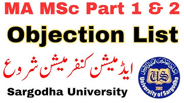 MA MSc Admission Objection List Sargodha University - UOS Admission Confirmation MA MSc