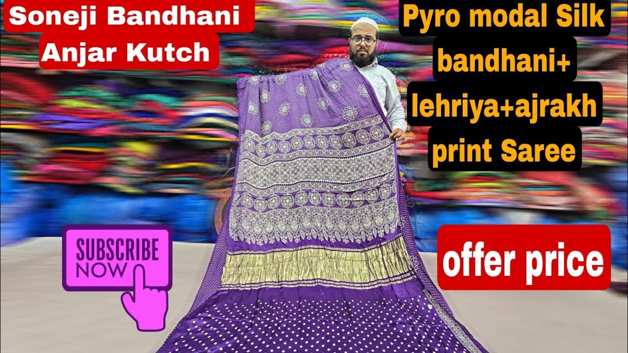 #offer PYOR MODAL SILK BANDHANI + LEHRIYA + AJRAKH PRINT SAREES Limited Stock Book Fast #trending