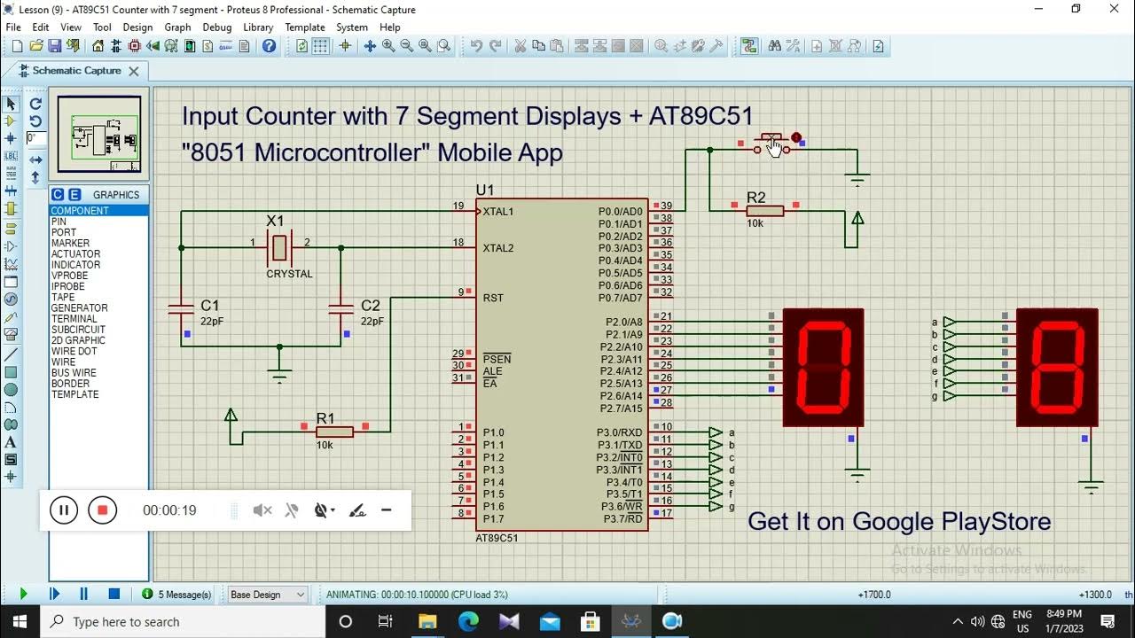Input Counter with 7 Segment Displays + AT89C51 (8051 Microcontroller ...