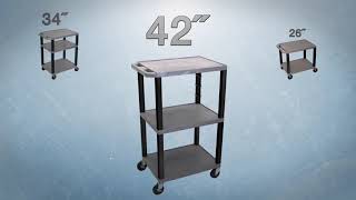 Luxor Mutlipurpose Mobile 42""H Storage AV Utility Cart with 3 Shelves, Cabinet, Drawer - Bla