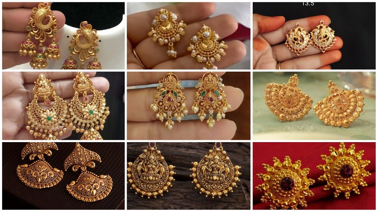 Gold jewellery designs photo shoot earrings design 