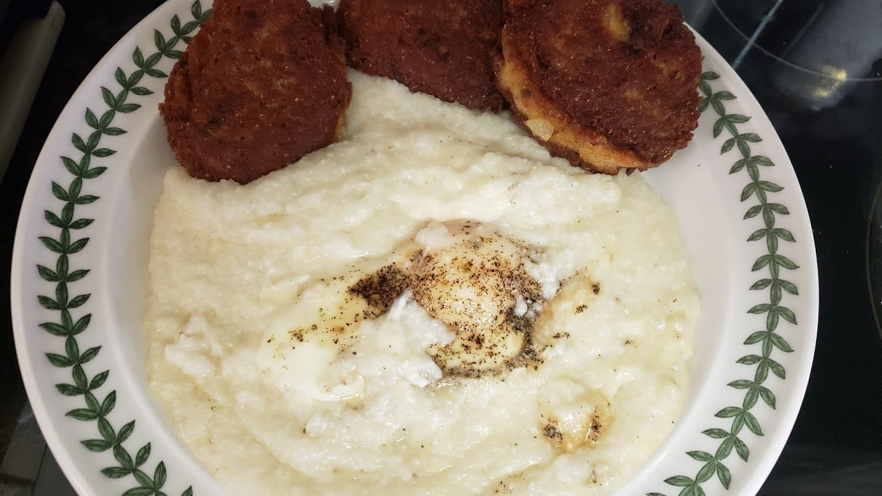 Salmon Patties and hot Cheesy, Buttery Grits with Eggs! YouTube