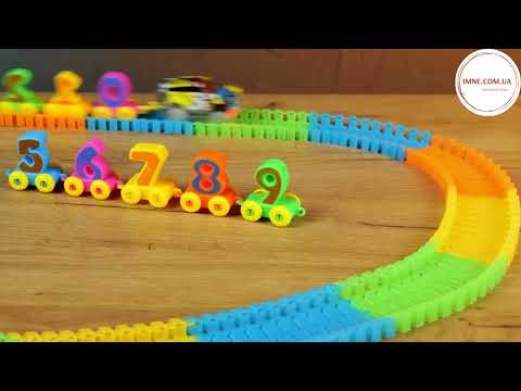 Игрушечный неоновый автотрек светящаяся трасса для детей 192 детали автоматическая машинка везет игрушки свет, видео 1