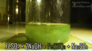 Получение гидроксида железа (II) | FeSO4 + 2NaOH → Fe(OH)2 + Na2SO4