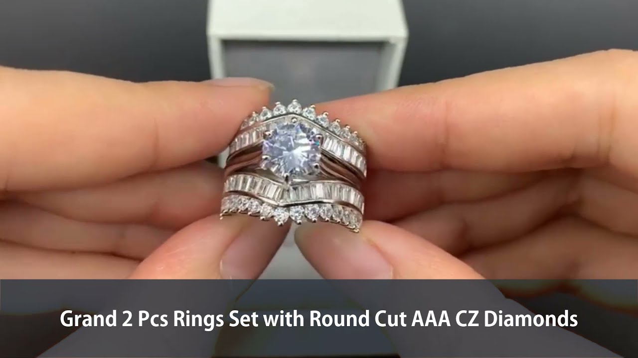 Grand 2 Pcs Rings Set with Round Cut AAA CZ Diamonds