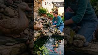 Beautiful DIY Backyard Koi Pond & Waterfall Garden Makeover #craftideas