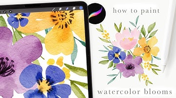 how to paint colorful watercolor blooms in procreate 🌸 procreate watercolor flower tutorial