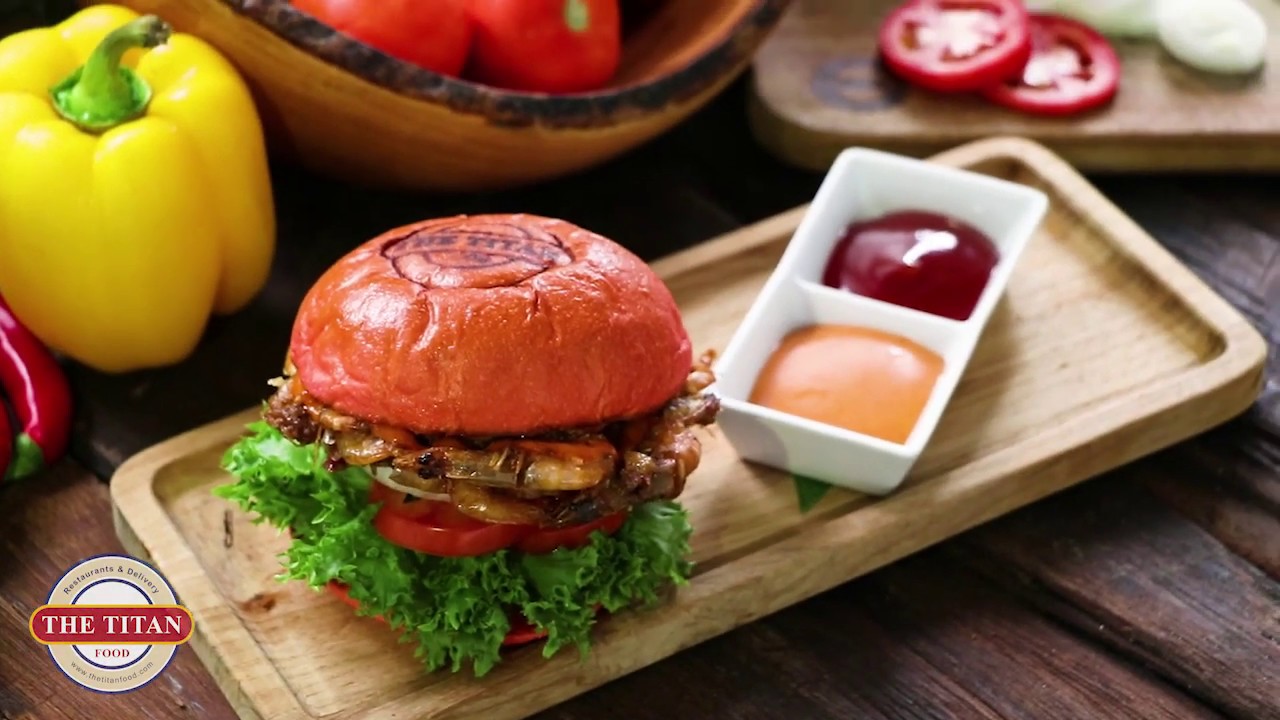 เมนู เบอร์เกอร์กุ้งกรอบ The Titan Food YouTube