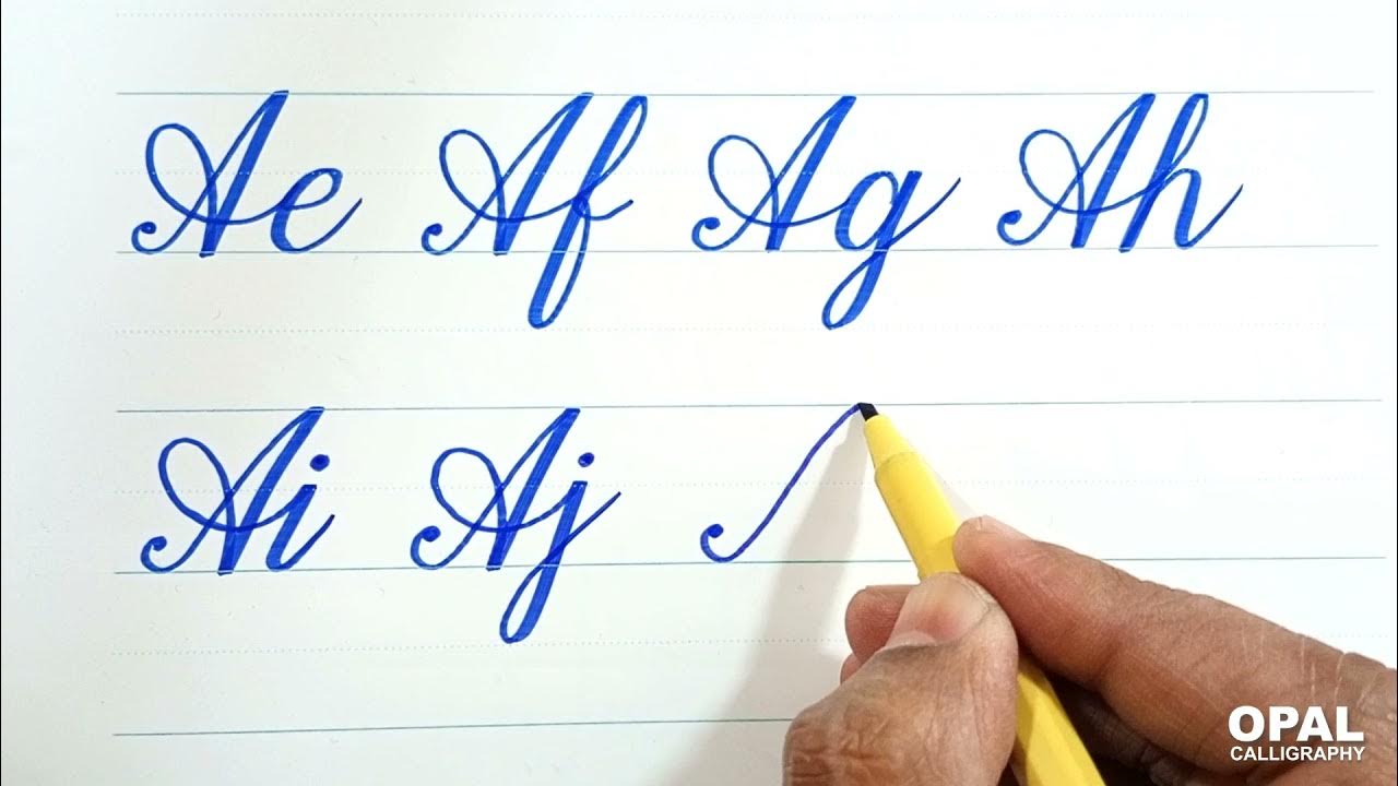 How to connect capital letter a with small letters in english cursive