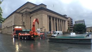 Sheffield Women Of Steel statue craned into position under wraps