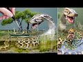 Giant python snake hunts florida swamps diorama resin polymer clay
