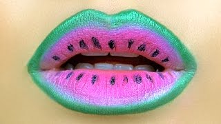 DIY Lipstick Lip Art Makeup Tutorial - Watermelon 💋