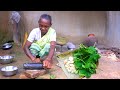 Grandmother Cooking Pumpkin Leaves & Wild Mushroom for her Lunch | Village Tribe Cooking Recipes