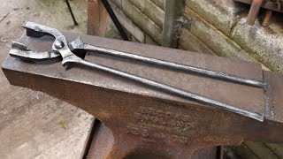 Making a pair of blacksmith's tongs using a fly press