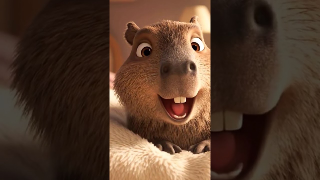 “Pixar Animation: Cute Capybara Morning Yawn 🐹💕”