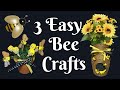 3 easy bee crafts  diy bee decor  diy bee skep  bee vase craft  diy faux honey dippers  bee diy