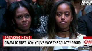 Obama's farewell-Malia Obama tears up while dad's speech