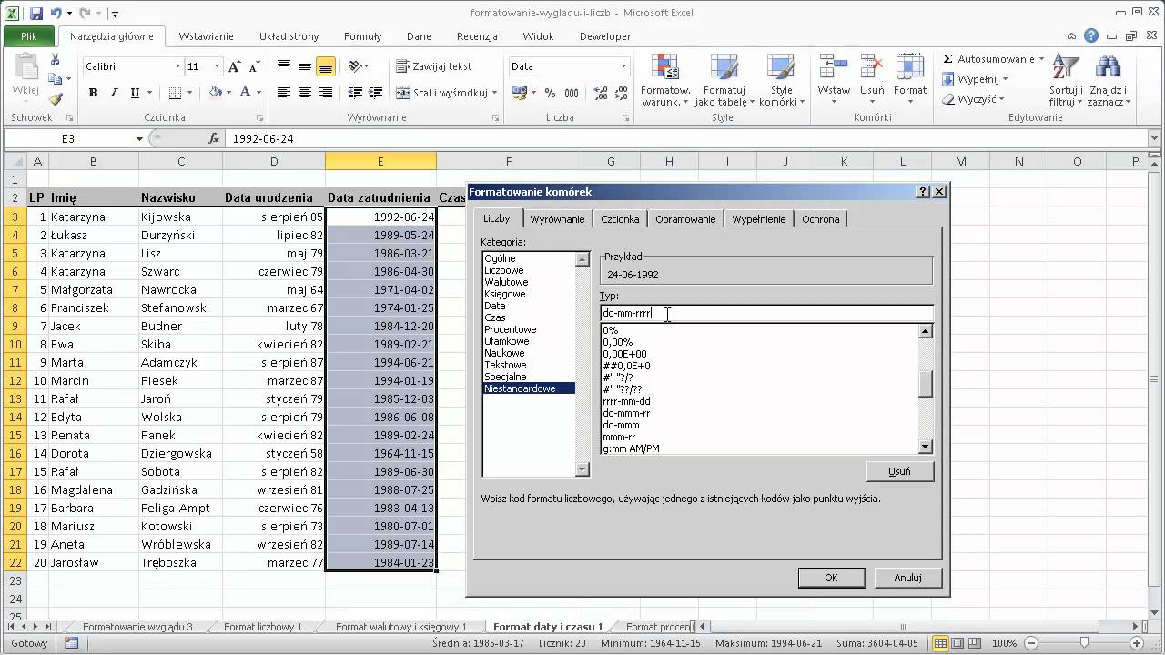 EXCEL - Formatowanie wyglądu i liczb
