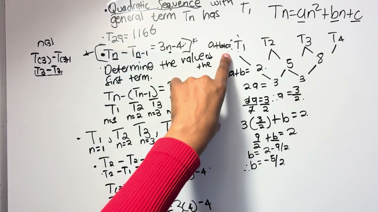 Grade 12 Maths- Quadratic Sequence Exam question, the general formula explanation 